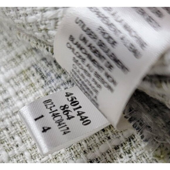 Chico's Embellished Heritage Tweed Jacket Green Frayed Trim Accent Size ? - Picture 14 of 14